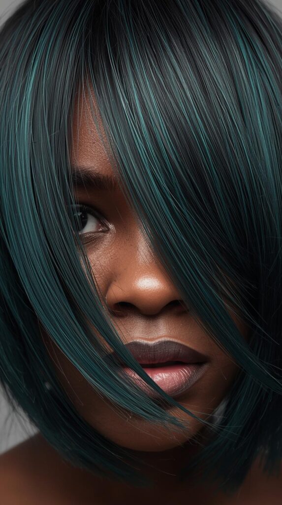 2. Teal Peekaboo Hair Color on Black Hair
