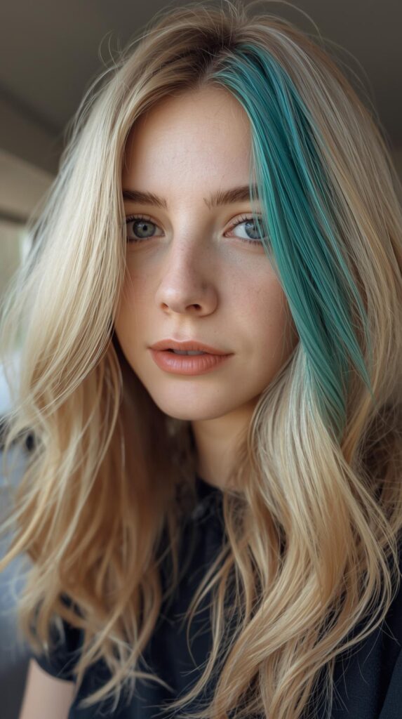 3. Blonde with Teal Peekaboo Panels