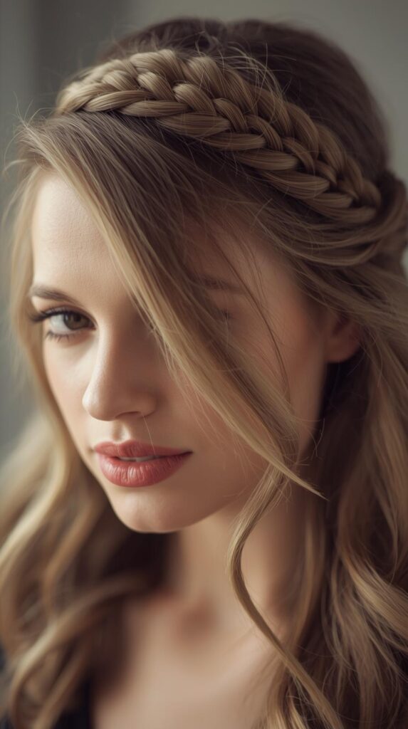3. Half-Up Braided Crown Hairstyle