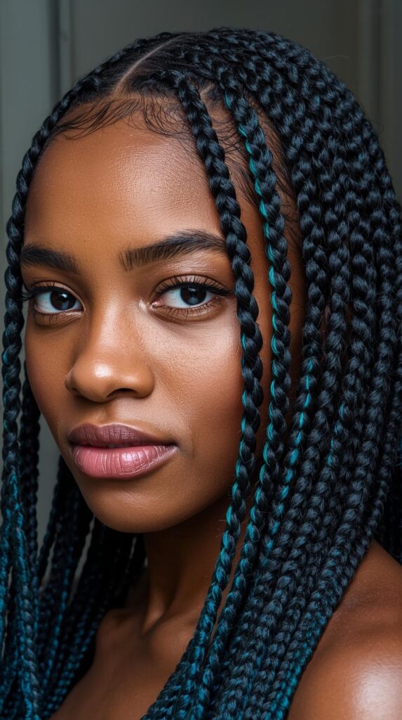 3. Knotless Braids with Teal Highlights