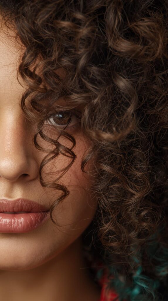 3. Teal Peekaboo on Brown Curly Hair