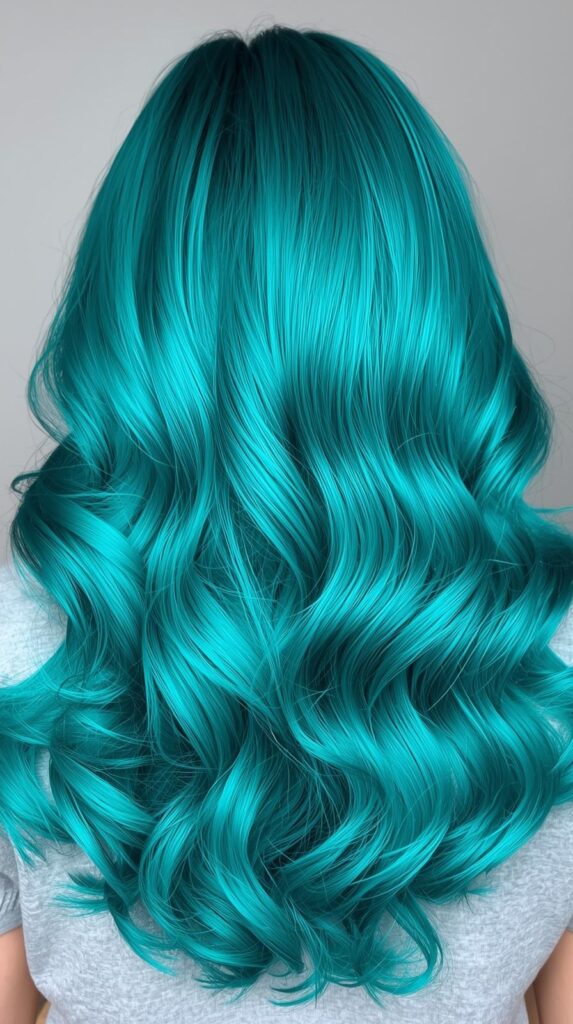4. Bright Teal Peekaboo Ringlets