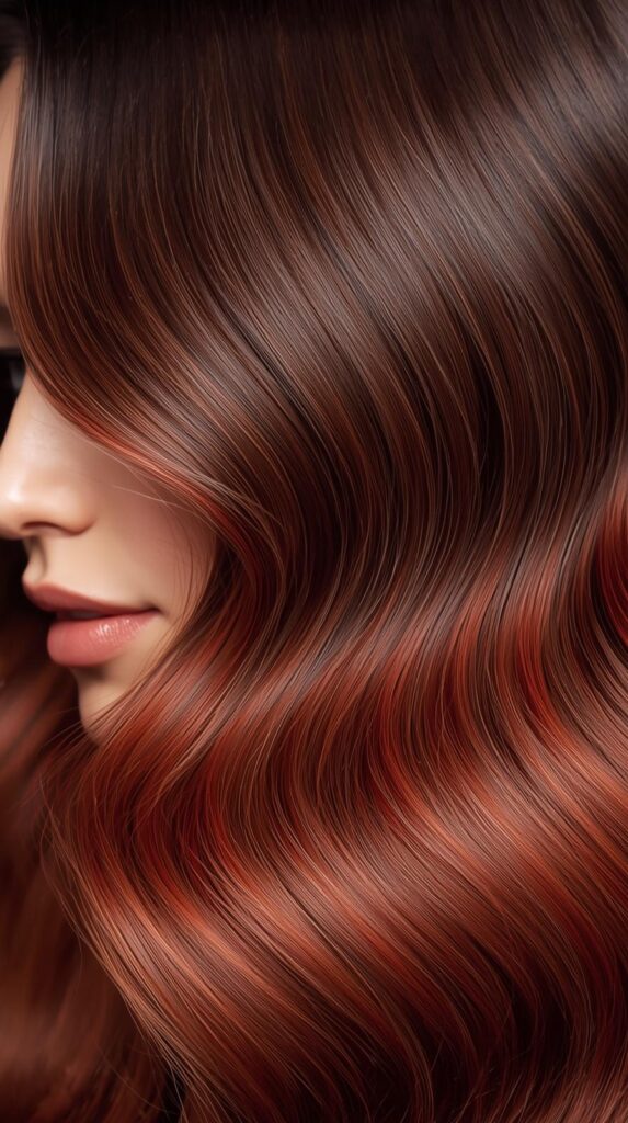 4. Cherry Cola Hair Color with a Rich Brown Base
