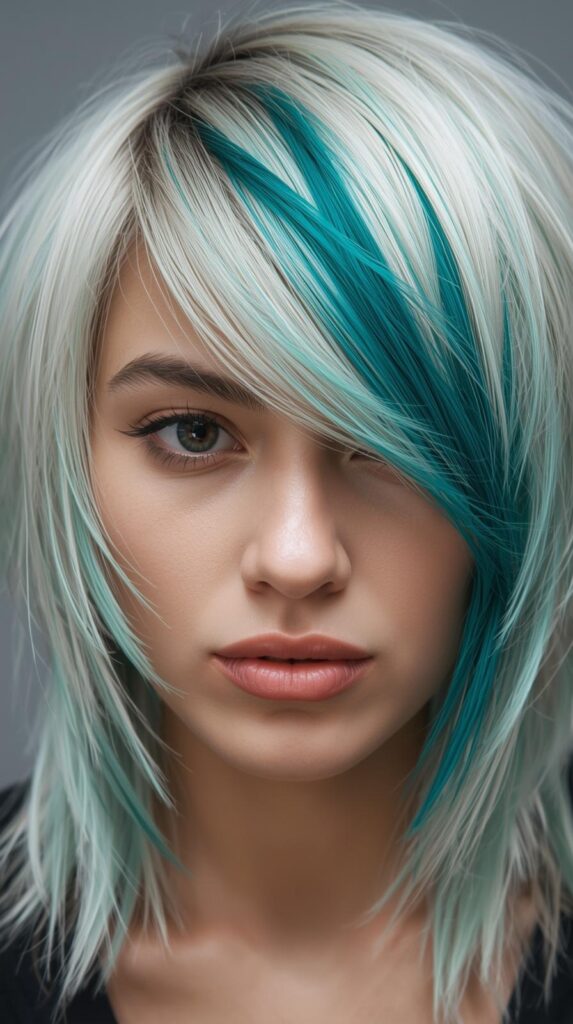 4. Icy Blonde with Bold Teal Panels