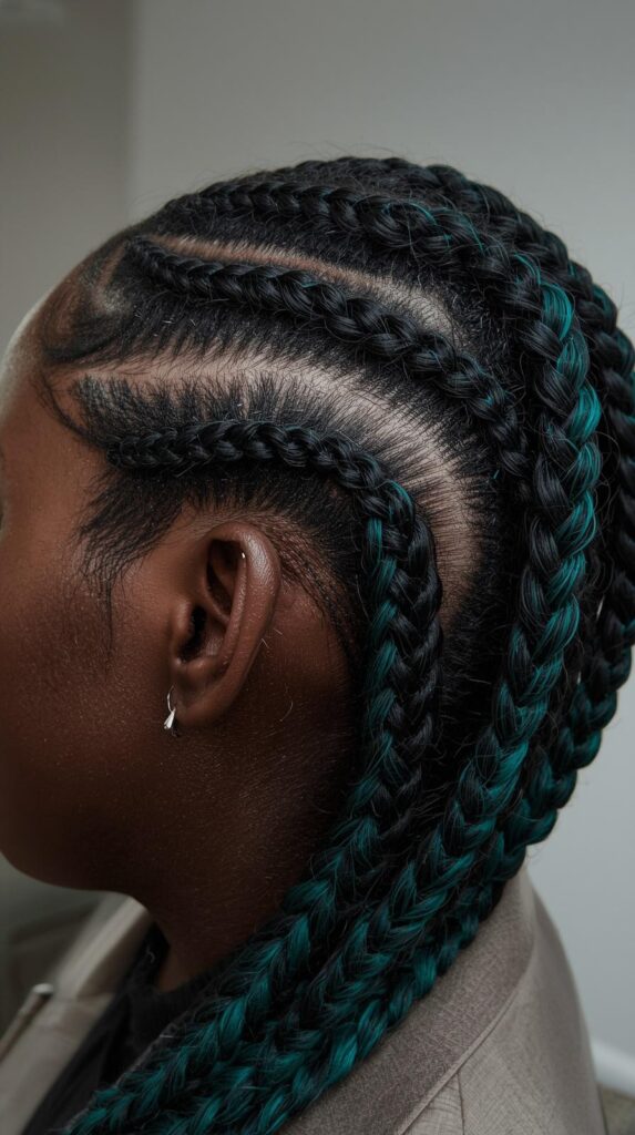 4. Knotless Braids with Teal Highlights