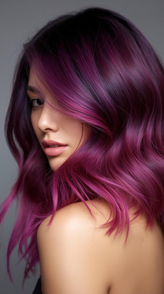 4. Violet Balayage with Magenta Highlights