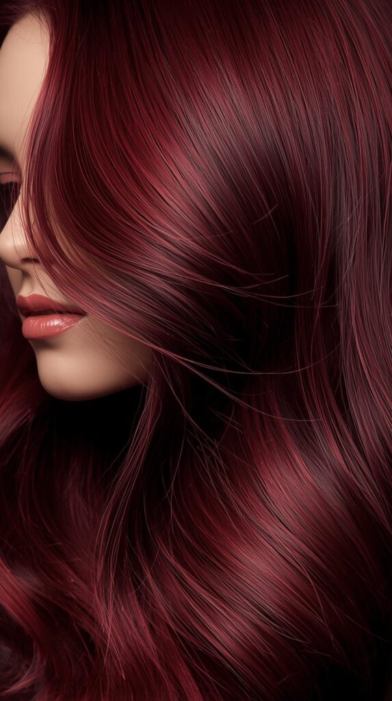 5. Dark Cherry Red Hair on Long Layered Cuts