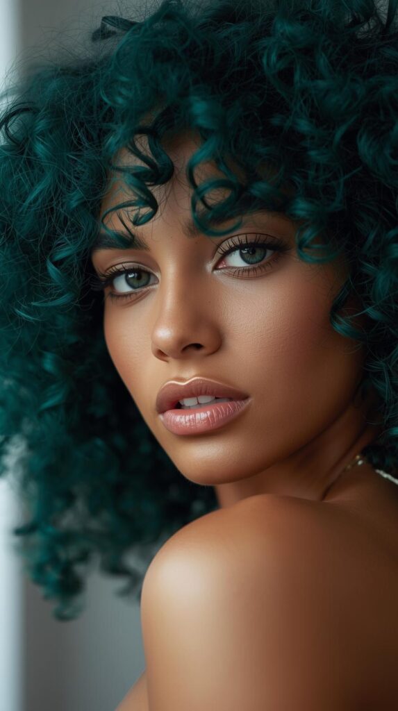 5. Deep Emerald Teal Curly Peekaboo