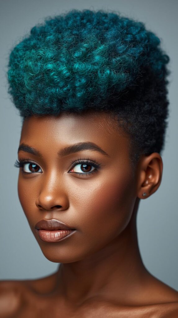 6. Afro Puff with Teal Base Color