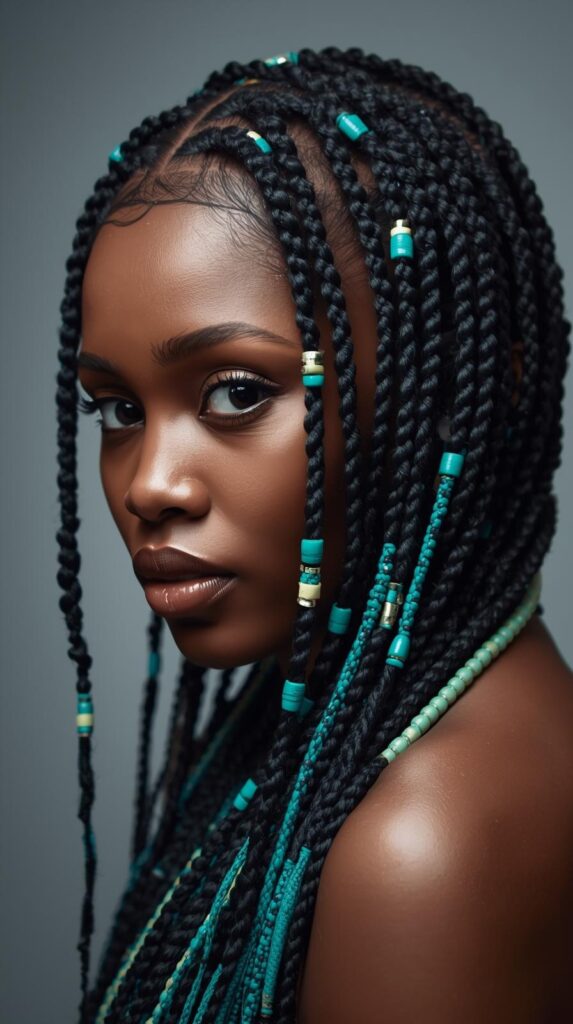 6. Fulani Braids with Teal Accents