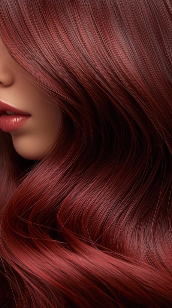 6. Glossy Cherry Cola Hair Color for High Shine