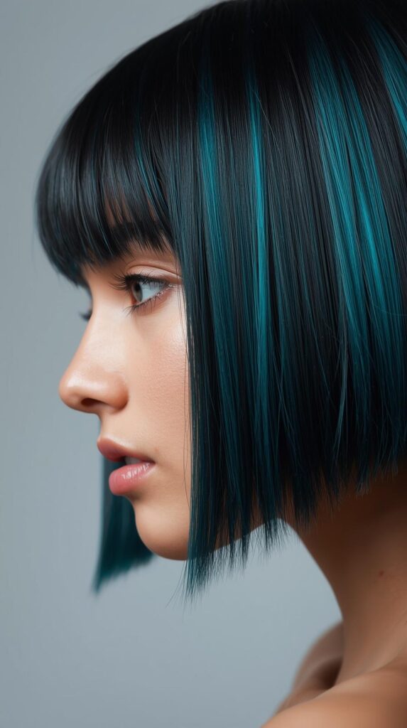 6. Teal Peekaboo Hair Color Bob Cut