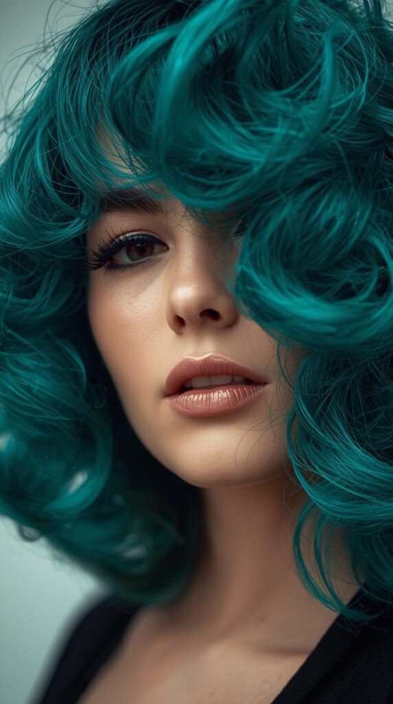 6. Teal Peekaboo with Layered Curls