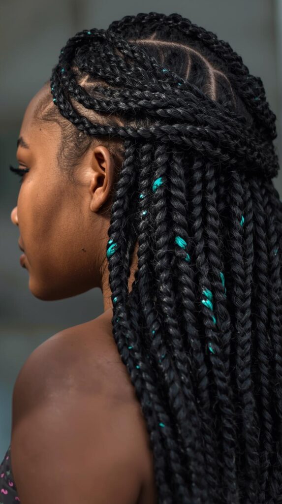7. Braided Styles with Teal Accents