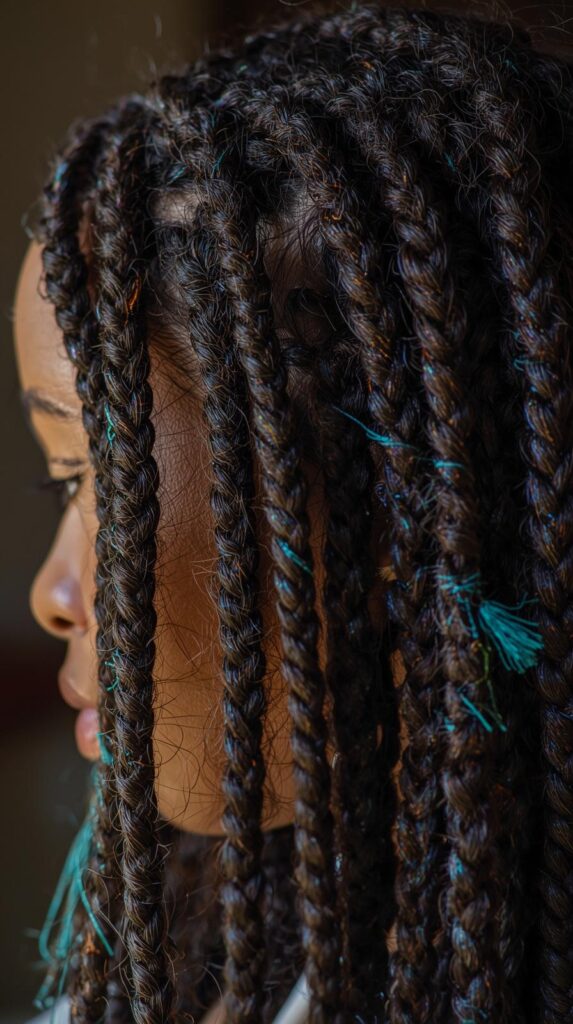7. Fulani Braids with Teal Accents
