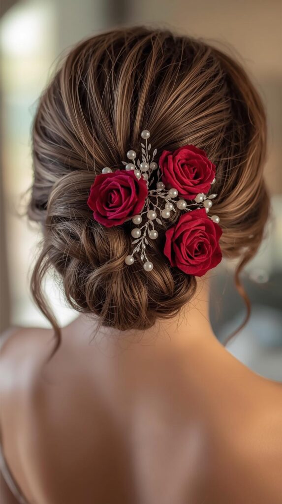 7. Low Bun Hairstyle for Valentine Day