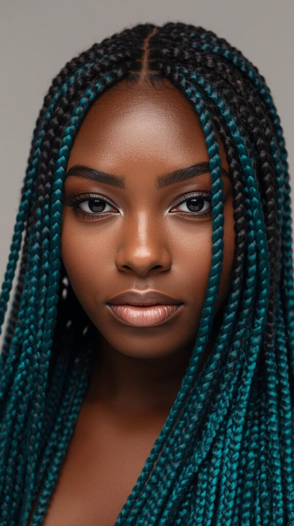 7. Teal Peekaboo Feed-In Braids