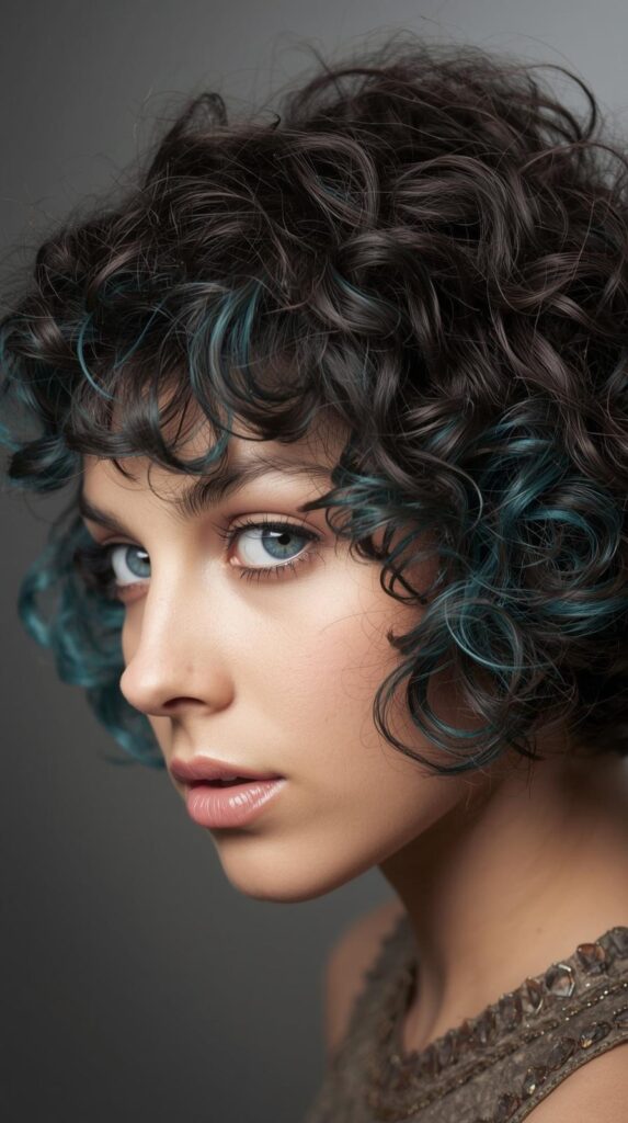 7. Teal Peekaboo on Short Curly Bob
