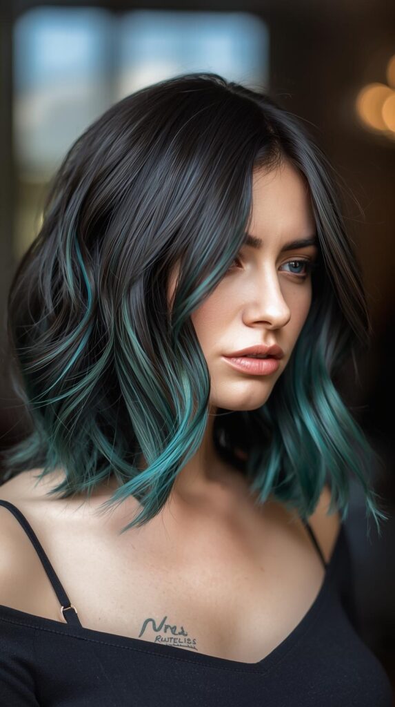 8. Shoulder-Length Layers with Teal Underdye