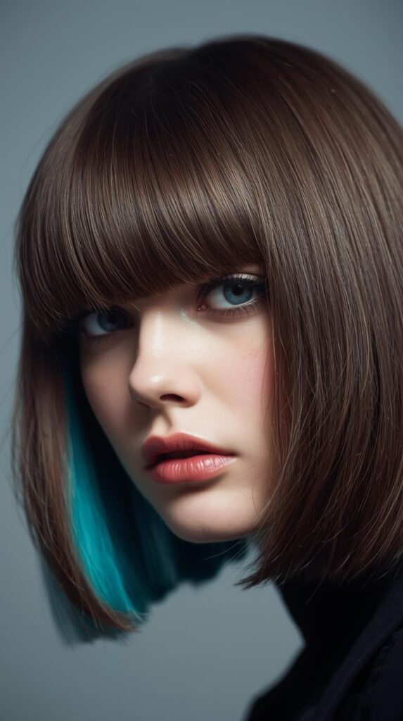 9. Curtain Bangs with Teal Underlayers