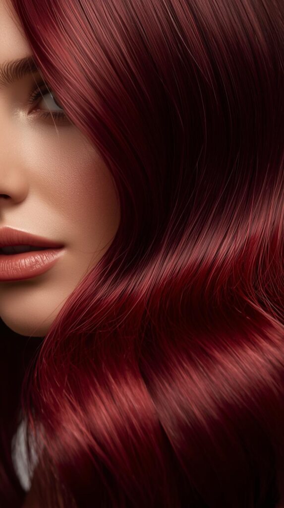 9. Glossy Dark Cherry Red Hair for a Luxurious Finish