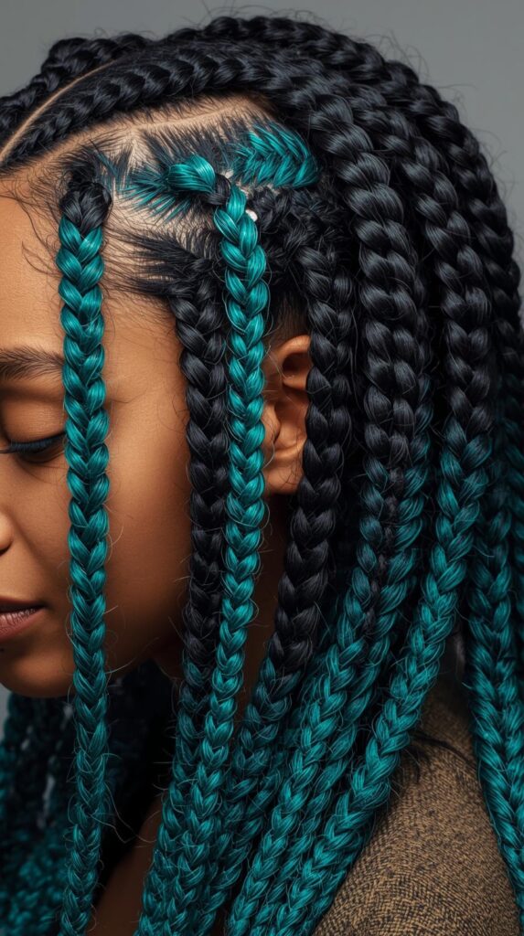9. Half-Up Braids with Teal Underlayers