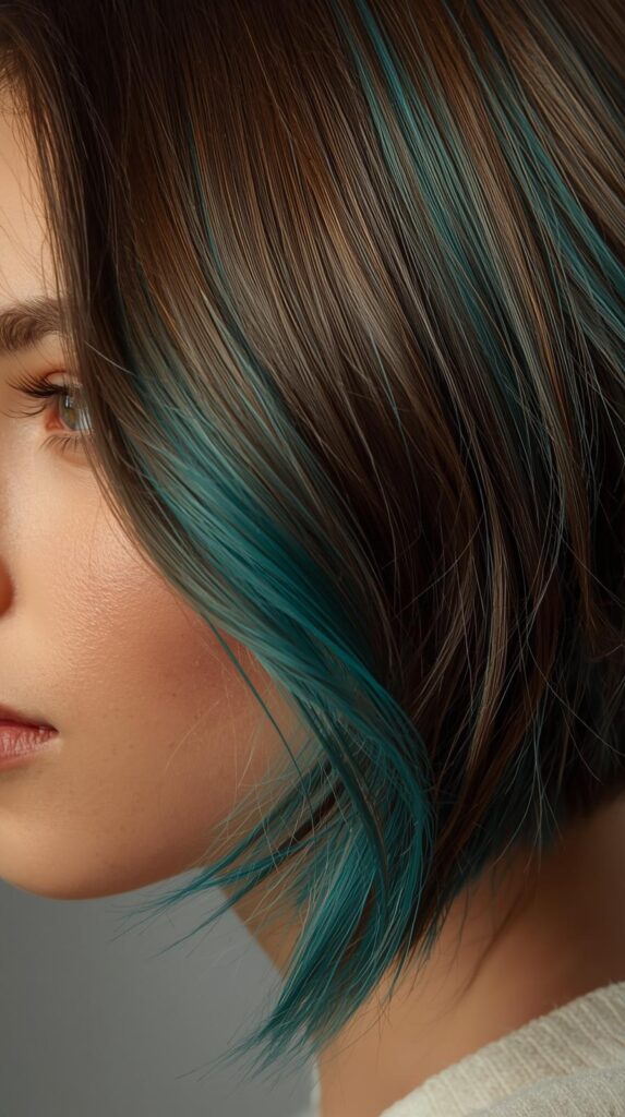 9. Teal Peekaboo Highlights with Side Part