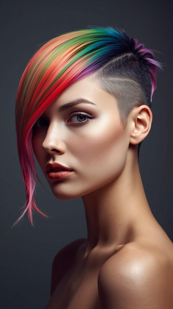 10. Colored Half Shaved Hairstyle
