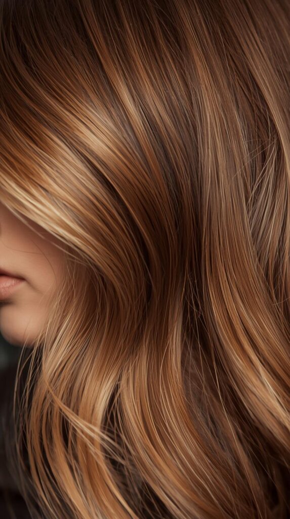 11. Glossy Caramel Highlights with Layers