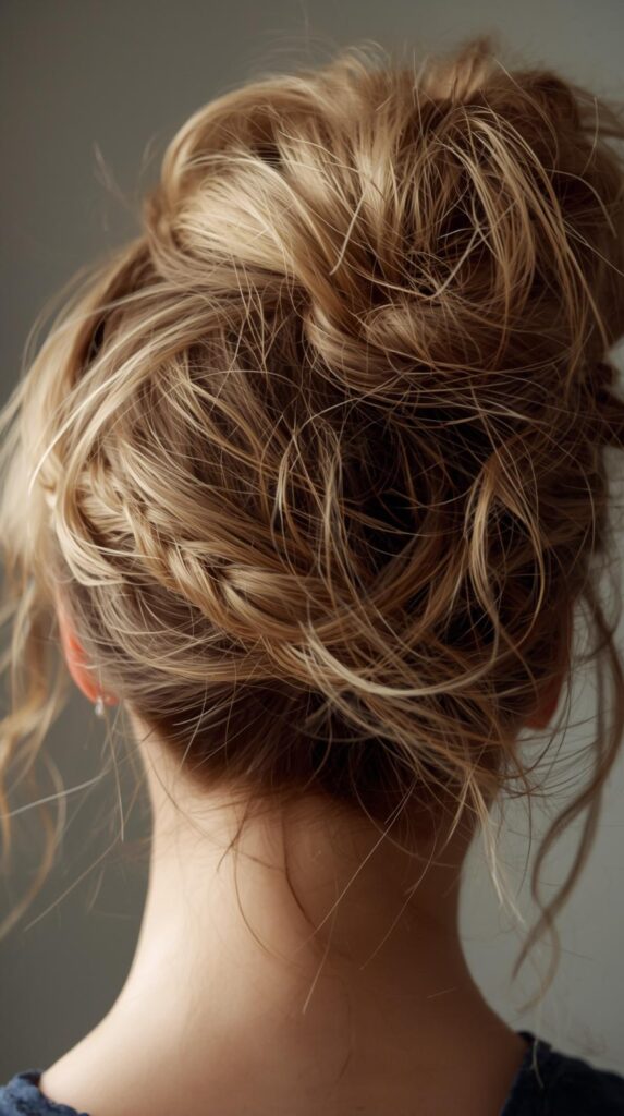 11. Messy Bun with Braided Crown