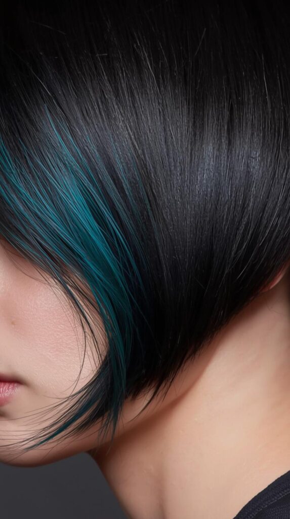 11. Sleek Short Hair With Teal Peekaboo
