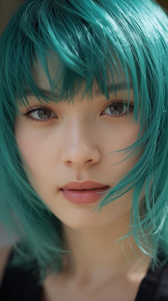 11. Teal Peekaboo with Curtain Bangs