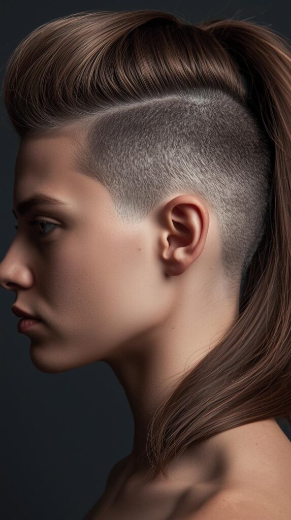 12. Half Shaved Ponytail Style