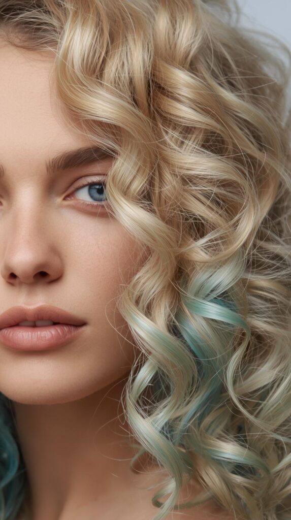 2. Teal Underlayers for Defined Blonde Curls