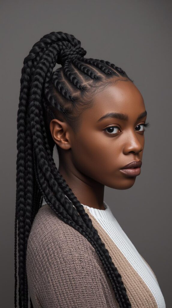 3. Braided Ponytail with Feed-In Cornrows