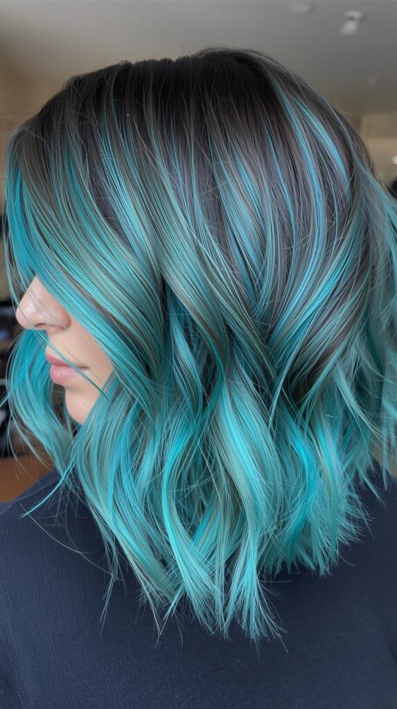 3. Bright Teal Streaks on a Layered Lob