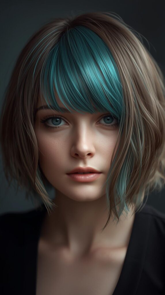 3. Layered Short Hair With Teal Peekaboo