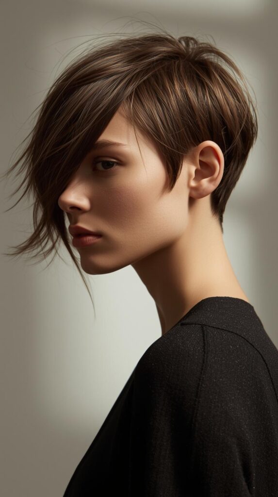 3. Side-Swept Pixie with Long Bangs