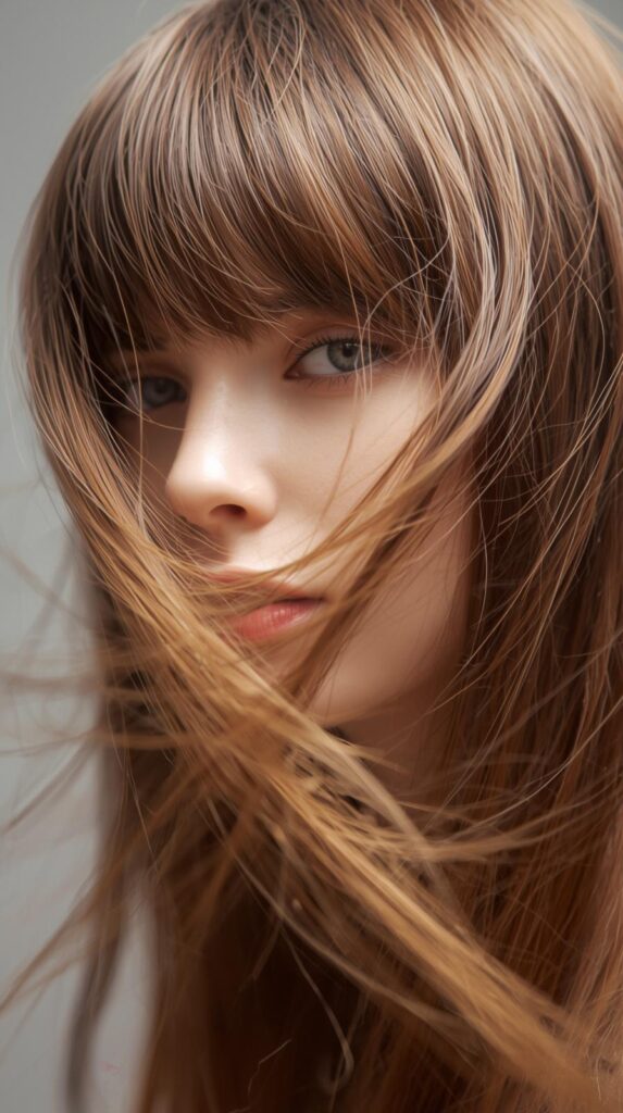 3. Soft Curtain Bangs with Long Hair