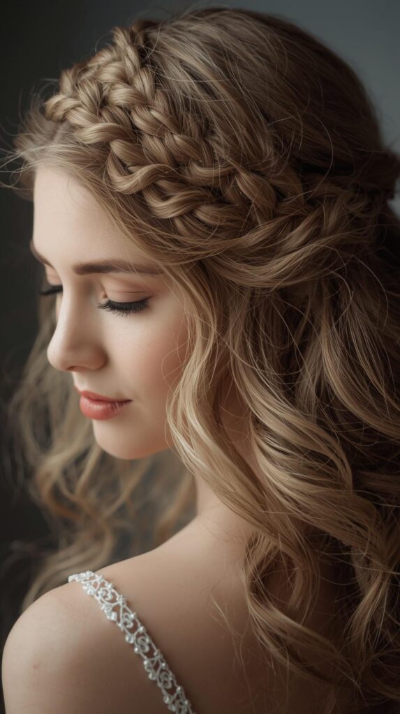 4. Braided Crown with Loose Curls