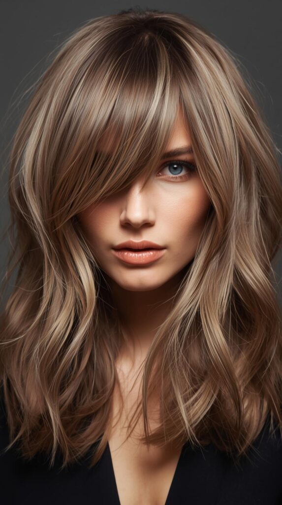 4. Layered Cut With Curtain Bangs