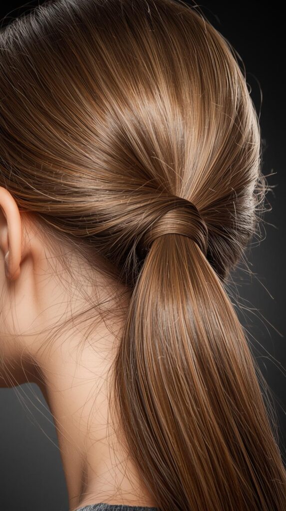 4. Low Sleek Ponytail with Deep Side Part