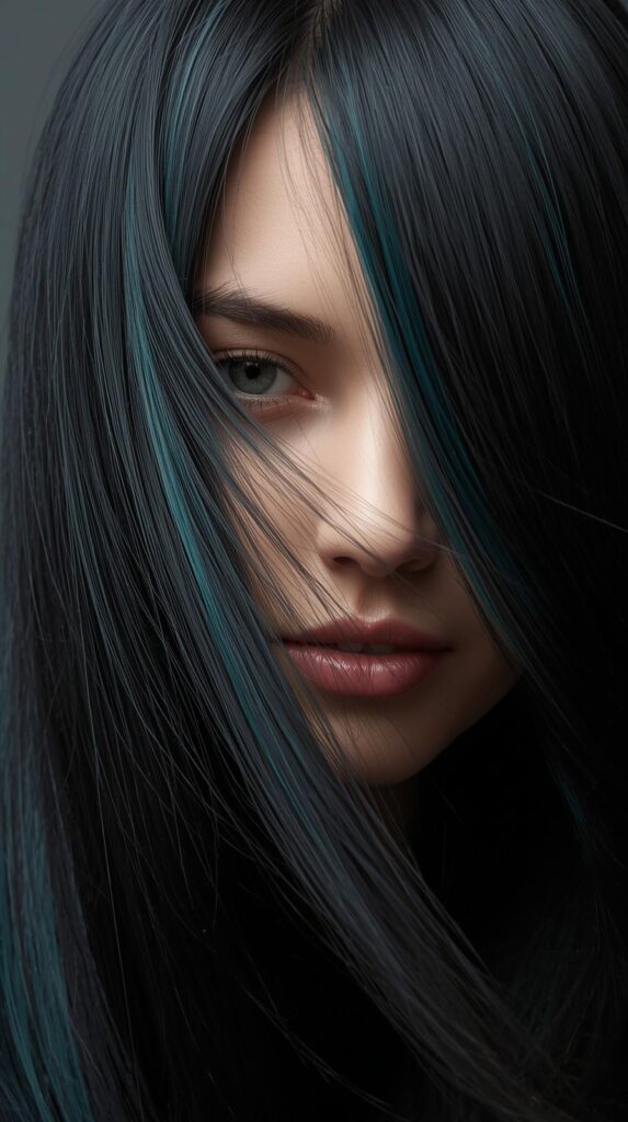 4. Sleek Straight Hair with Hidden Teal Drama