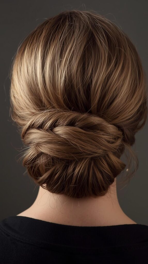 5. Low Curly Bun with Twists