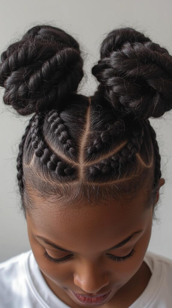 6. Space Buns with Braids