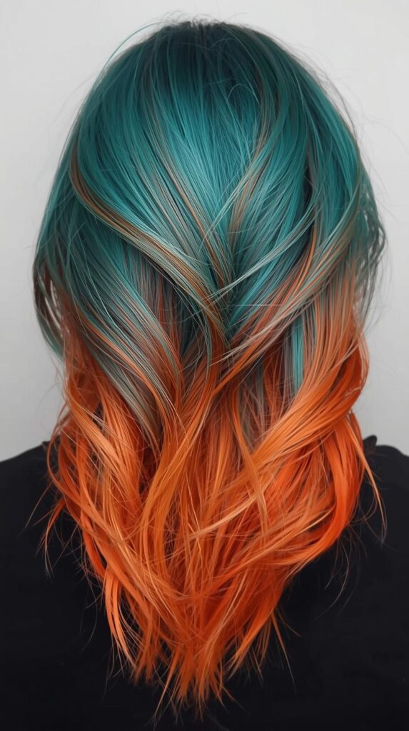 7. Chunky Teal Streaks Under Fiery Orange