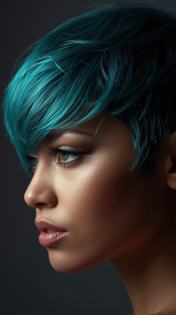7. Textured Short Hair With Teal Peekaboo