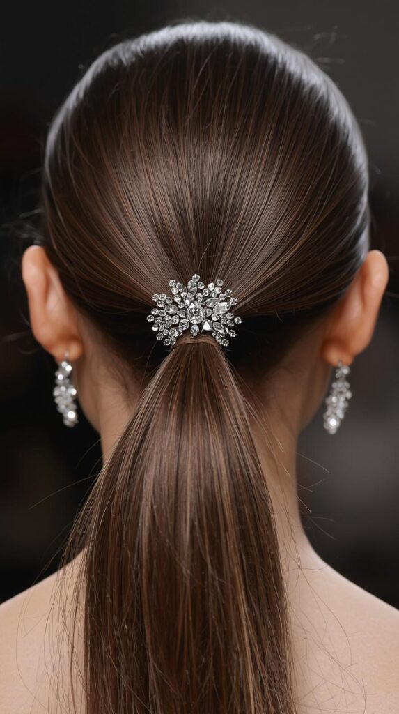 8. Ponytail with Hair Accessories or Gems