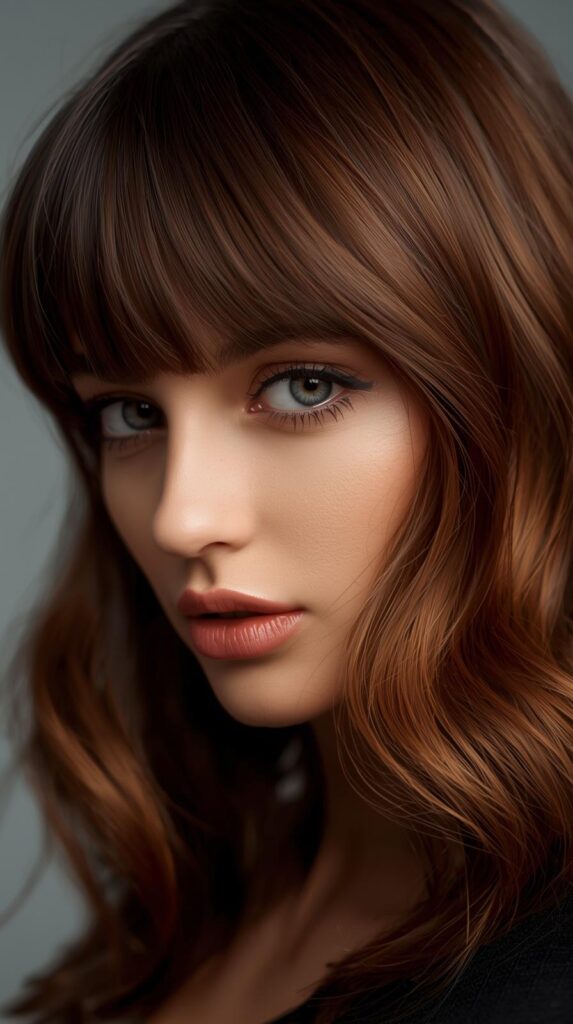 9. Caramel Highlights with Curtain Bangs