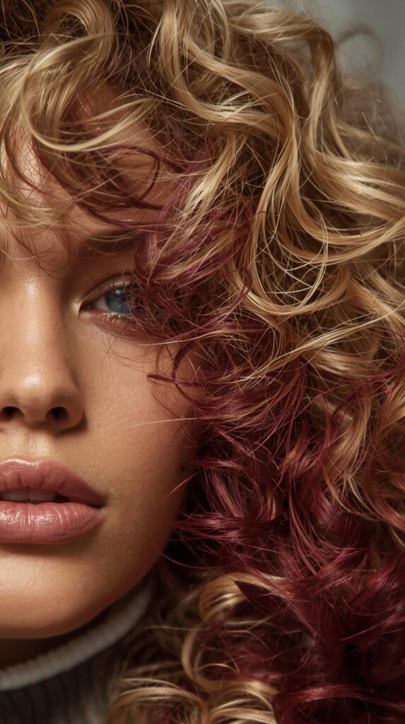 9. Deep Burgundy Under Blonde Spiral Curls